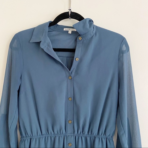 Charlotte Russe Long Sleeve Collared Button Up Dress Blue S - Picture 7 of 14